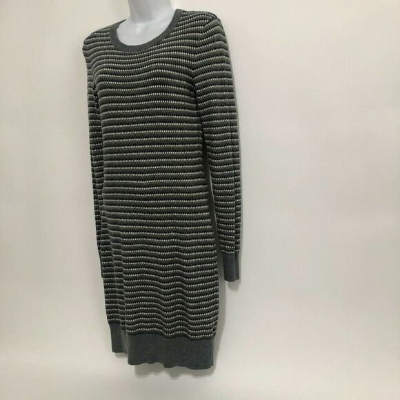 French Connection Gray Blue Gold Black Striped Knit Sweater Dress Women's Size 6 - Picture 2 of 12